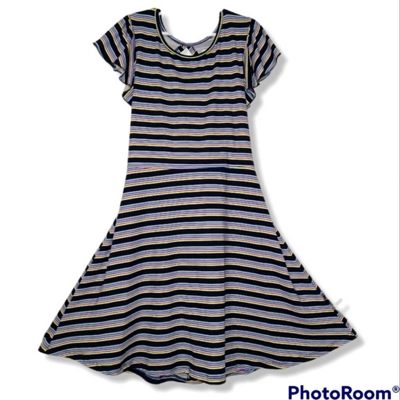 Speechless Girls Navy Striped Flutter Sleeve Dress, Size 12 - Picture 2 of 8